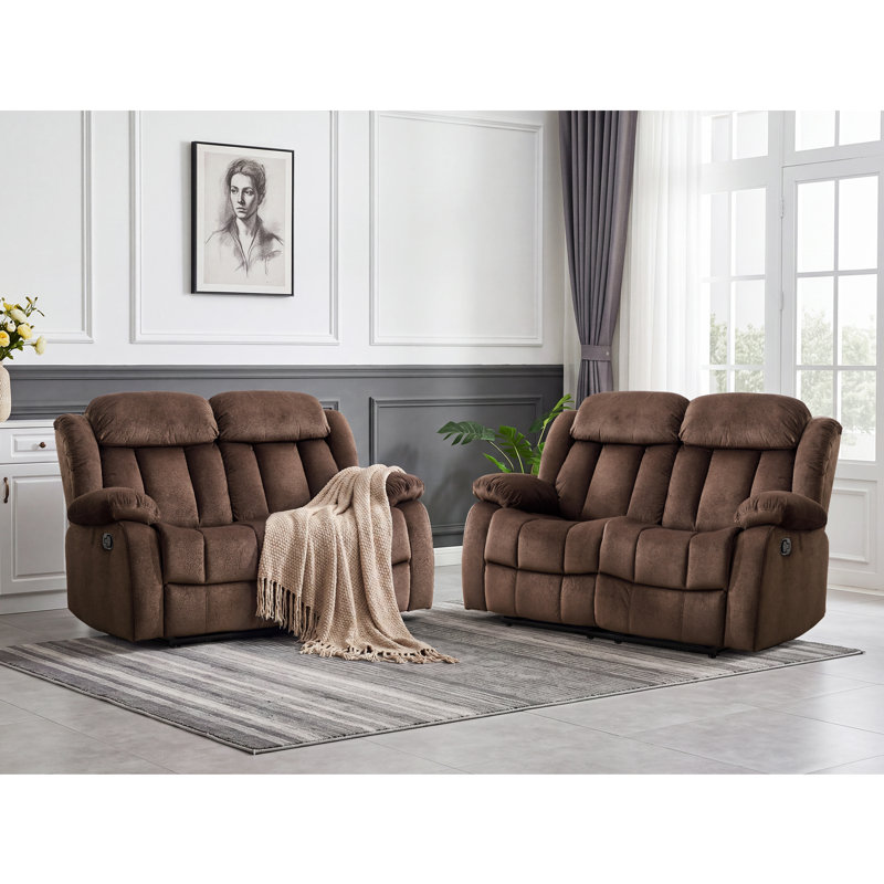 62'' Wide Skin-friendly Microfiber Reclining Sofas, Loveseat Set of 2, Brown