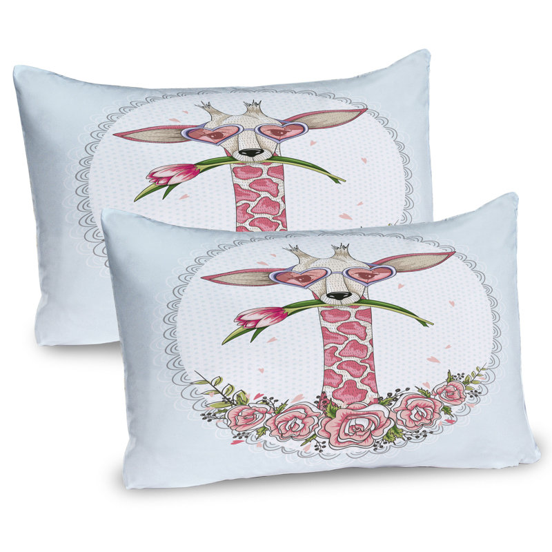 Ensemble de 2 taies décoratives Ambesonne Valentine Hipster girafe bleu pâle / rose pâle, H 20 po x l 26 po