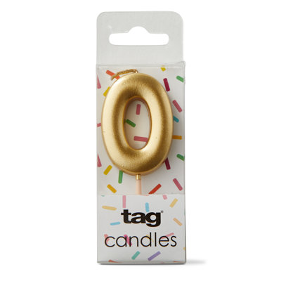Metallic Digit 0 Candle Gold Paraffin Wax Everyday- Birthday Party Celebration
