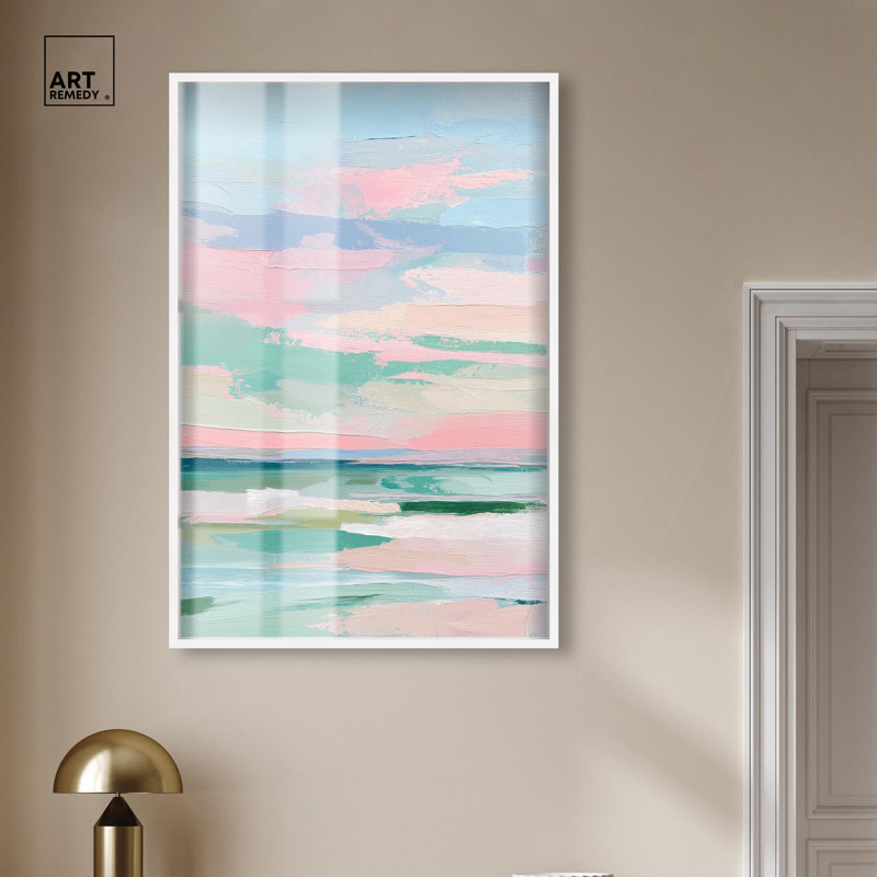 «Blush Ocean II Shadowbox», art côtier pastel par Art Remedy, H 46 po x l 31 po, Blanc