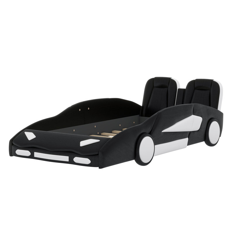 Race Car-Shaped Platform Bed With Wheels, Black