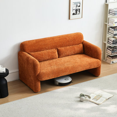 59 po orange avec revêtement en velours, pour le bureau et la chambre à coucher, bois d'eucalyptus massif, rembourrage en mousse confortable, coussin de soutien, salon moderne, structure en bois, lombaire ergonomique,