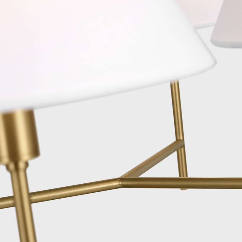 Chapman & Myers Ridgewood 6 Light Dining Room Chandelier With White Linen Shade, Burnished Brass, 25.625" H x 36" W x 36" D