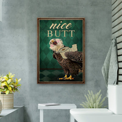 Shy Eagle - Nice Butt Gallery Wrapped Canvas - Bath And Laundry Animal Illustration Decor, Grey And White Bathroom Decor