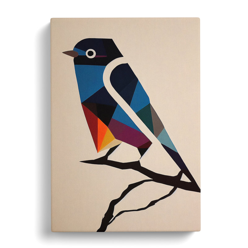 Geometric Bird No.3 Abstract - Wrapped Canvas Print, 60cm H x 40cm W x 3cm D