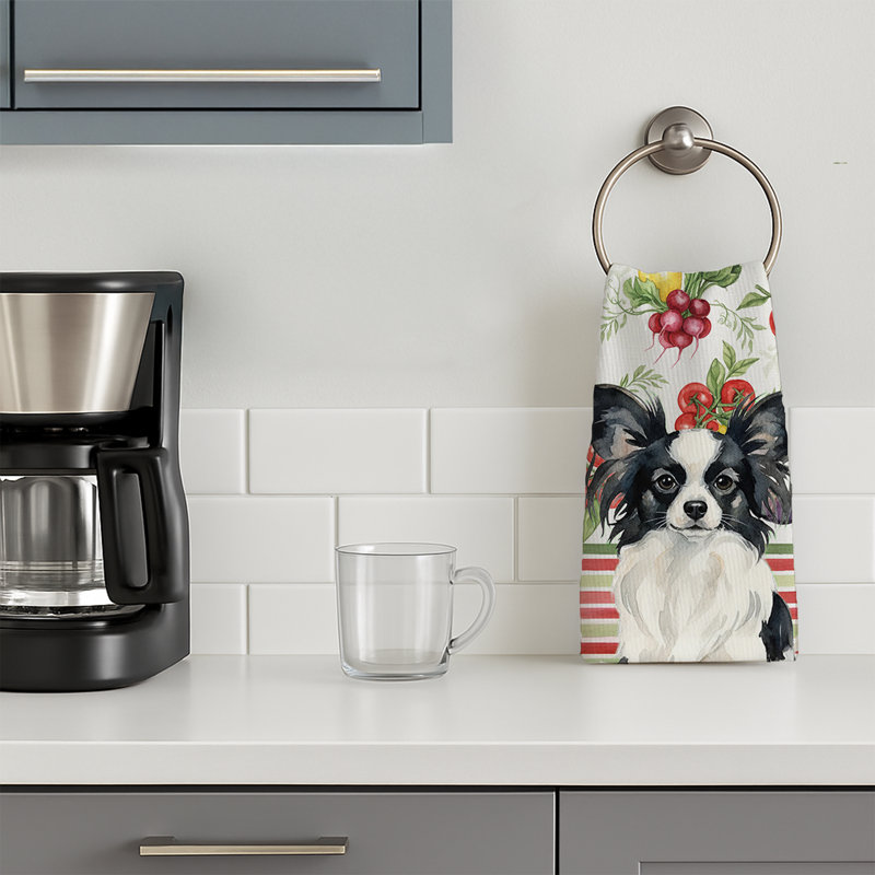 Black and White Papillon Vegetables Kitchen Towel, Black/White Papillon