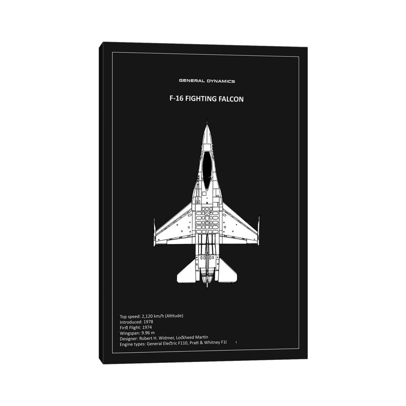 «BP F-16 Fighting Falcon Black», reproduction d'art sur toile tendue, H 26 po x l 18 po x 1,5 po