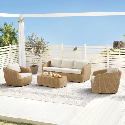 4-Piece Wicker Outdoor Patio Conversation Set With Swivel Chairs