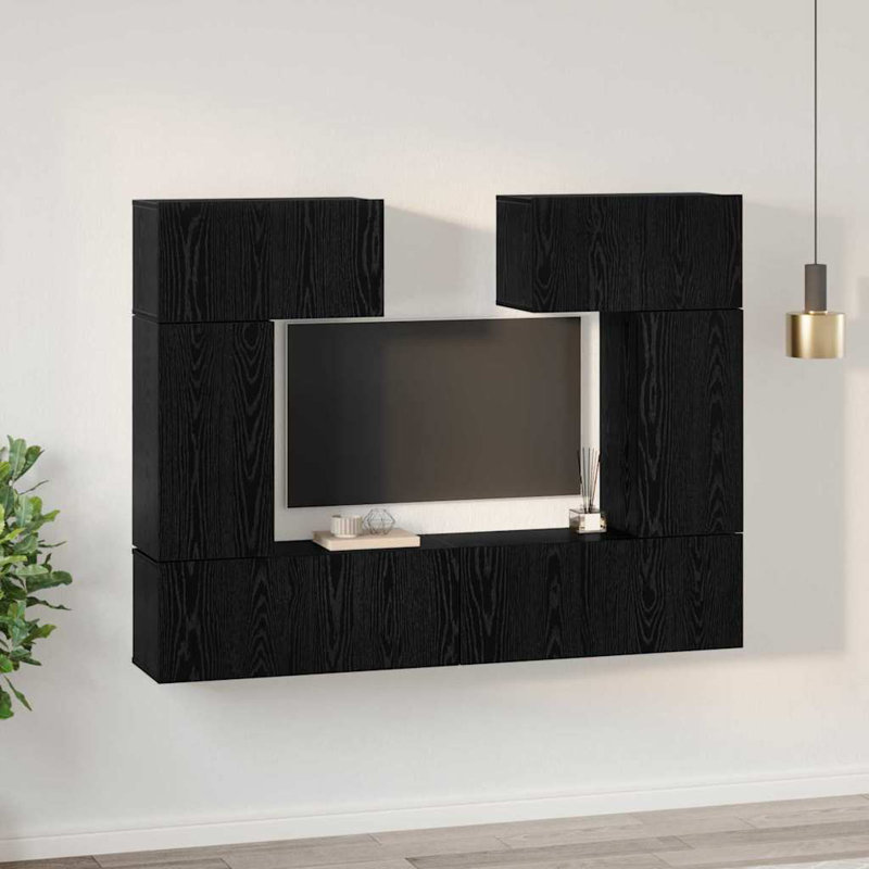 TV Cabinet Set 6 Pcs 80 X 30 X 30 Cm Engineered Wood, Black Oak