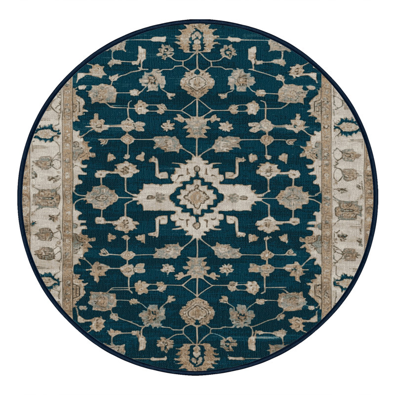 Machine Washable Overdyed Blue Area Rug, Round 3'