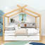Lit double en bois avec lit gigogne simple et tablettes Abelardo
