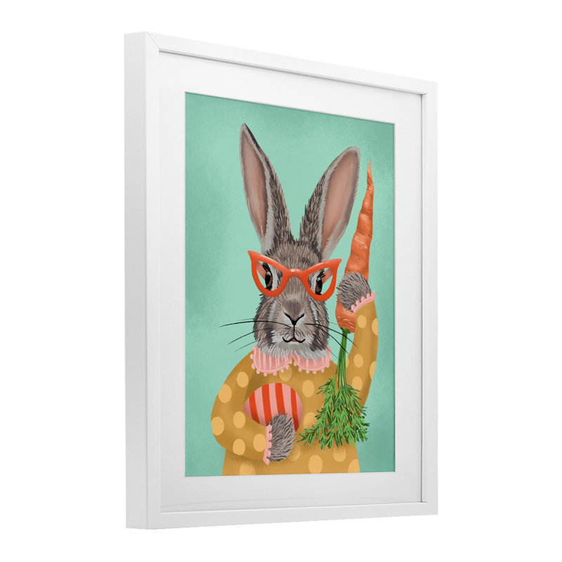 Reproduction sous verre à pois de lapin de printemps, conception de Jilly Jack Designs, H 16 po x l 13 po, Cadre blanc côtier
