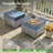 5 - Person Wicker Outdoor Conversation Set, Patio Sofa & Swivel Chair Set with Fire Pit and Cushions-1395618203