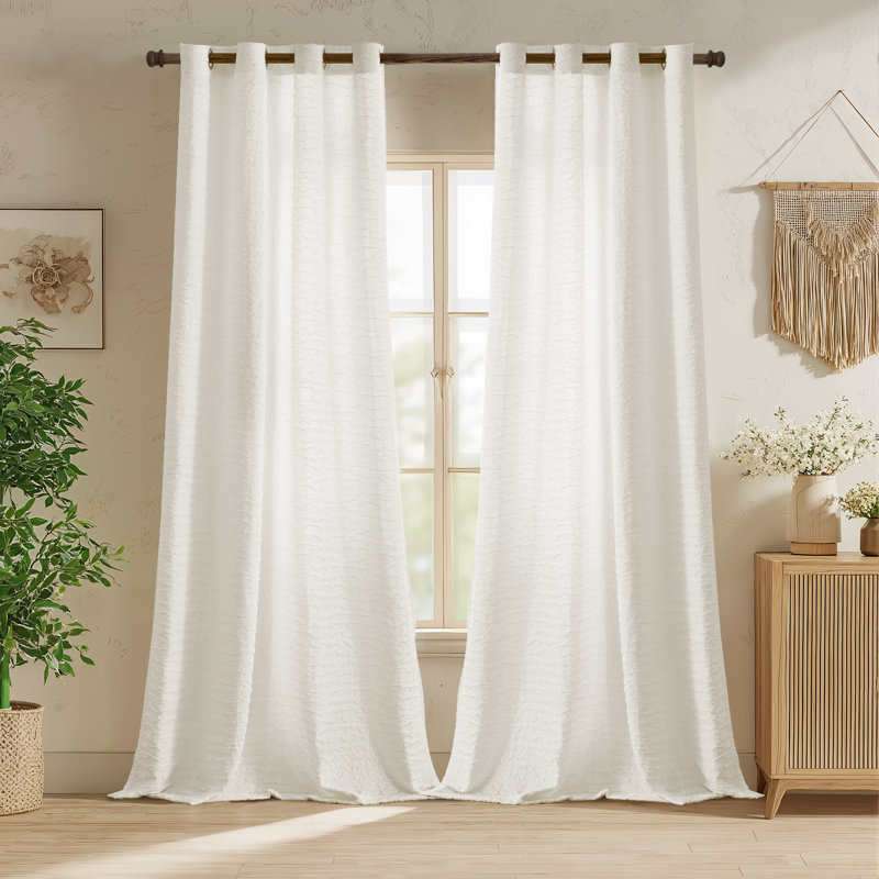 Linen blend crushed textured semi sheer curtains Neutral Modern Farmhouse for Living room Bedroom Darpes, Cream Linen
