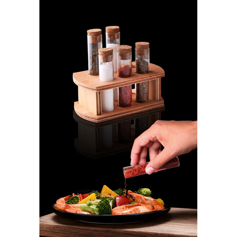Freestanding Wood Spice Jar & Rack Set