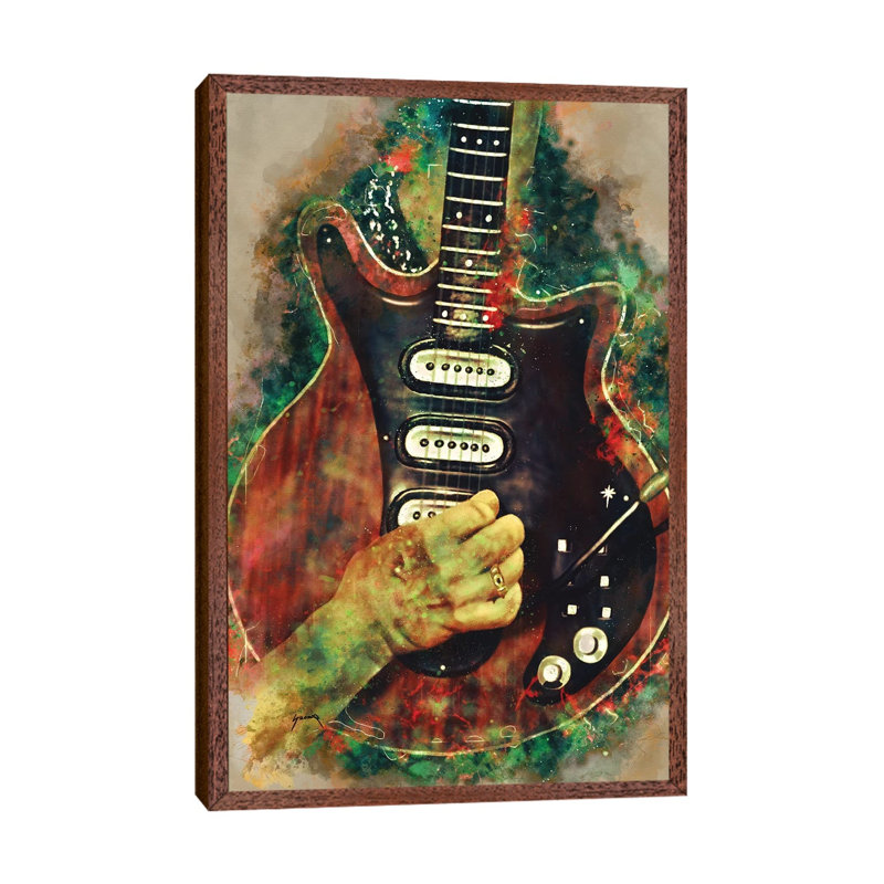 Brian May's Guitar - Painting on Canvas, 66.04cm H x 45.72cm W x 3.81cm D, Classic Brown Wood Floater Framed
