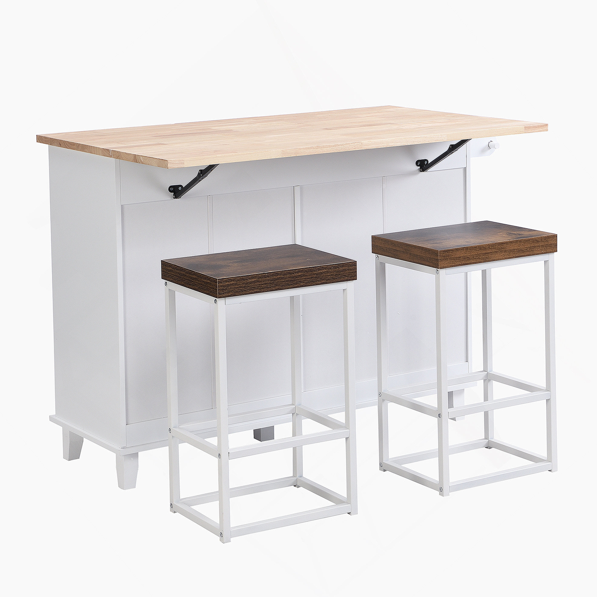 Latitude Run® Kitchen Island Set With Drop Leaf And 2 Seatings, A ...