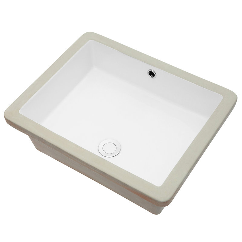 Lavabo rectangulaire en céramique de style européen élégant - à encastrer sous plan avec bonde blanche au design moderne