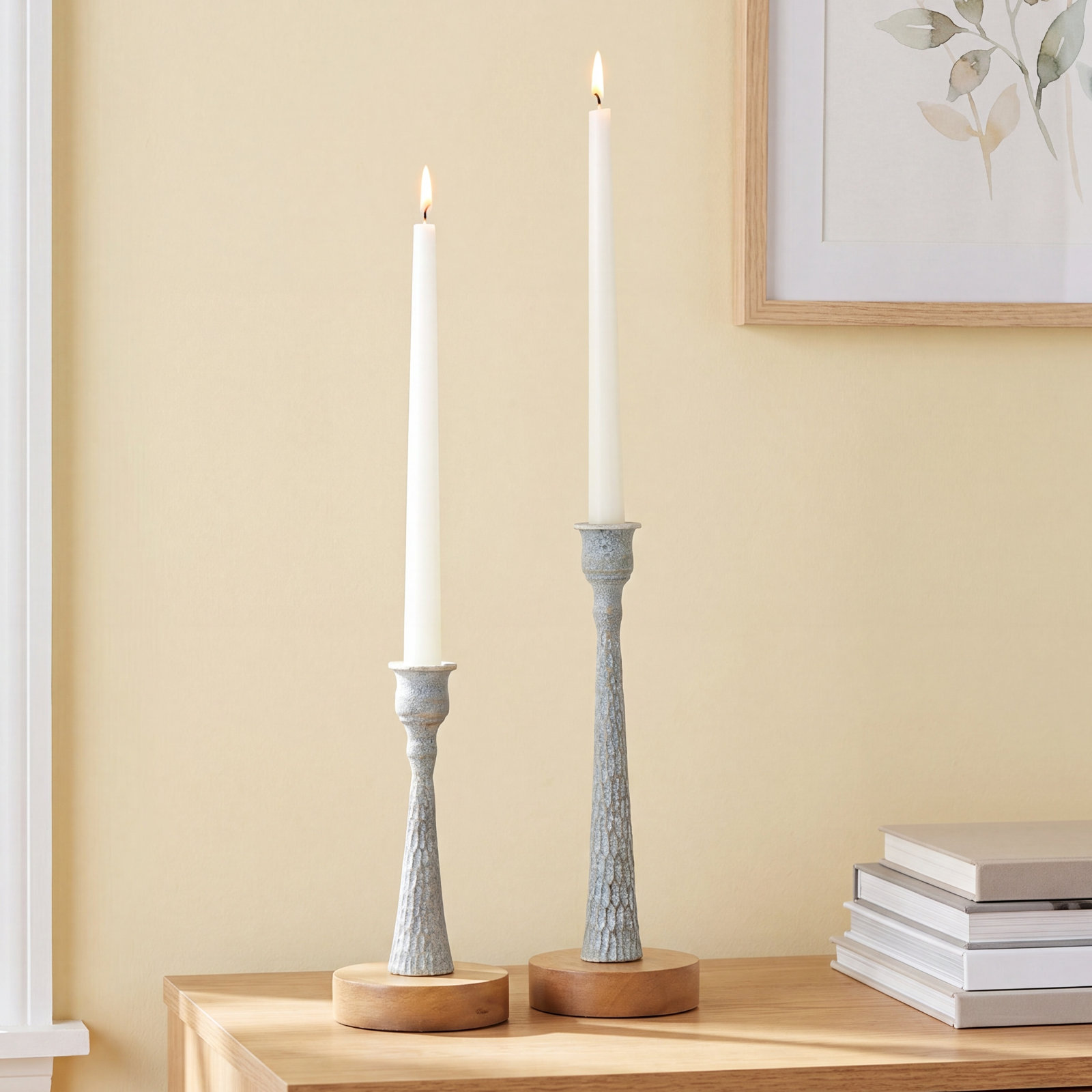 Alia Aluminum Pillar Candle Holder, Light Blue/Brown