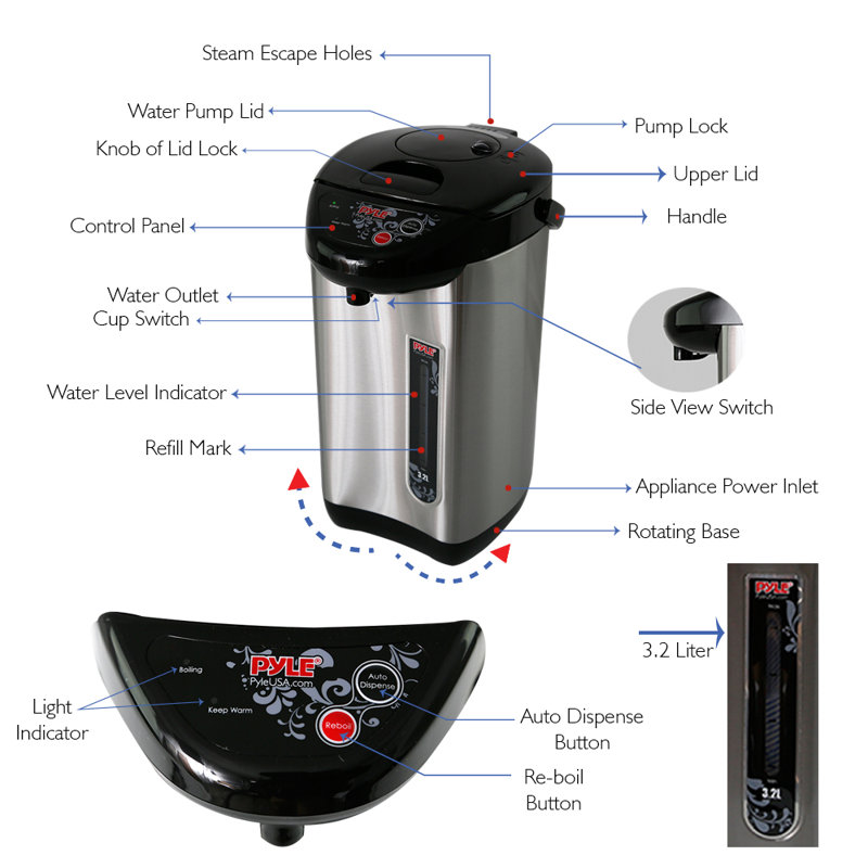 NutriChef 3,38 pte Bouilloire électrique en acier inoxydable