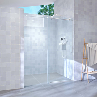 Single Sliding Shower Door, Frameless Bathroom Sliding Door With 1/4" (6Mm) Tempered Glass For Walk-In Shower