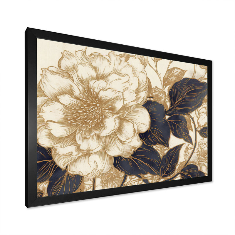 «Rylin Gold Blue Carnation Flower I», reproduction sur toile, H 16 po x l 32 po x P 1 po, Cadre photo noir