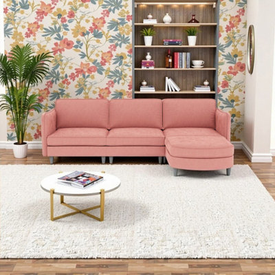 L-Shaped 3-Seater Sofa With Movable Ottoman, Fabric Sofa Bed
