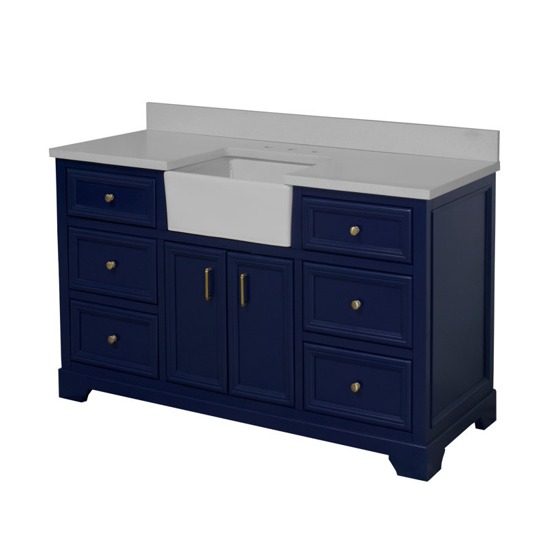 Ensemble de meuble-lavabo simple 60 po Emiliano, Bleu royal, Quartz