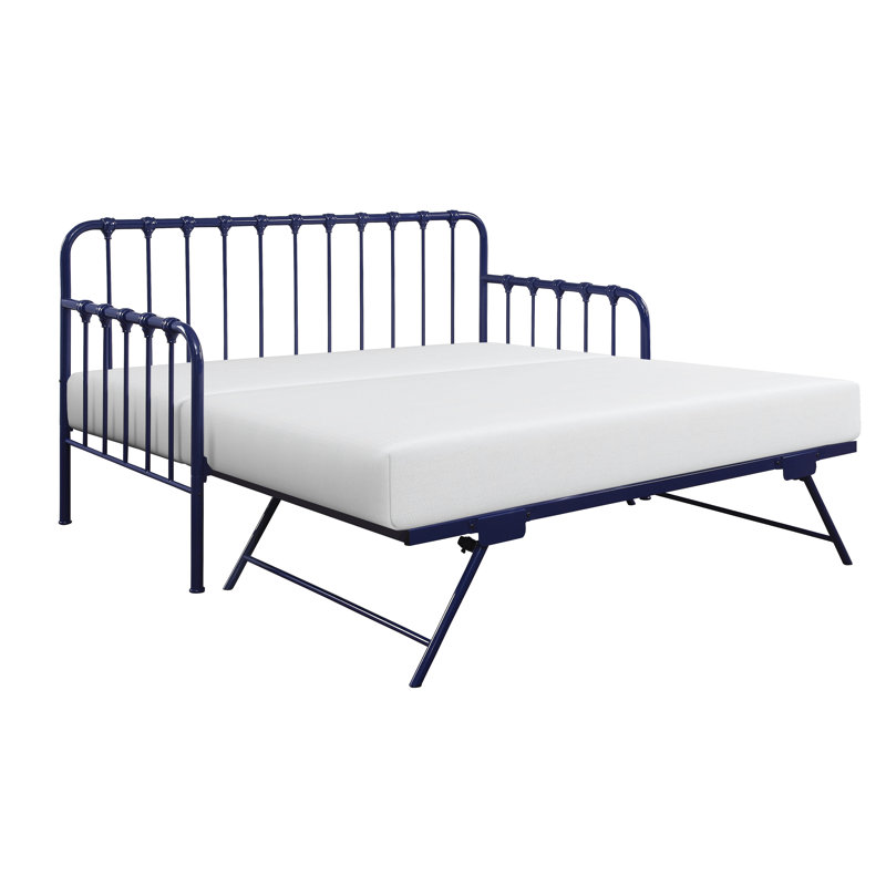 Daybed With Lift-Up Trundle Finish Metal Frame Classic Design Home Furniture, Navy Blue