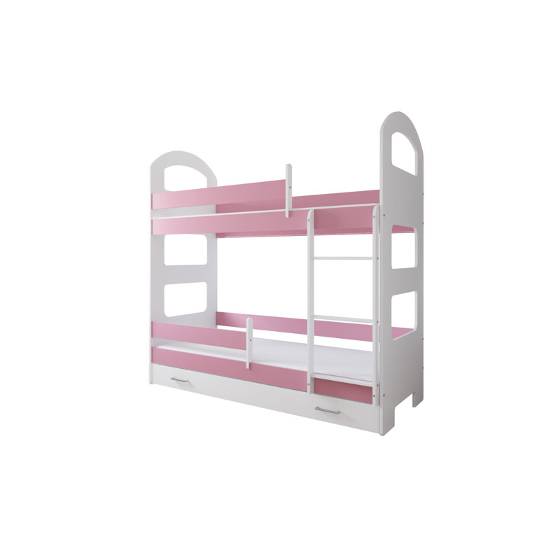 Peterkin Bunk Bed with Built-in Ladder Included, With Drawer, Pink, 80 x 160 cm