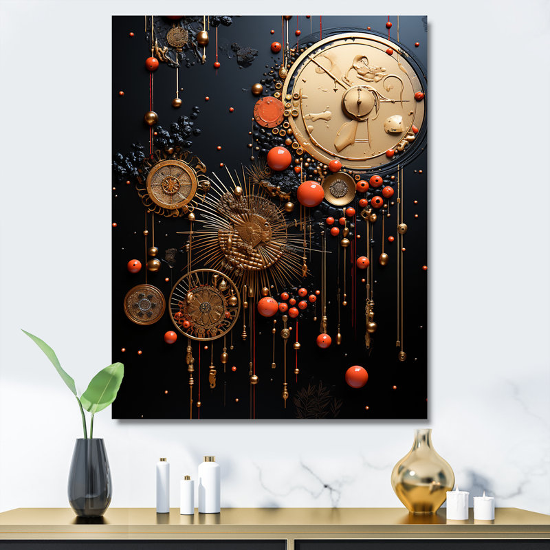 "Abstraction en spirale dorée et noire", Toile tendue, H 40 po x l 30 po x P 1,5 po