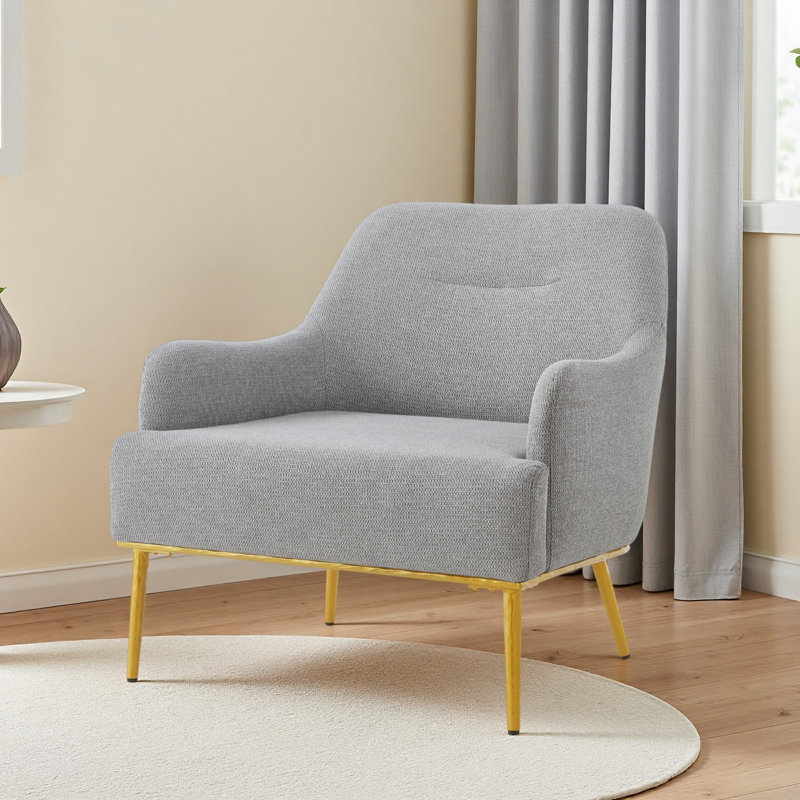 Chaise d'appoint moderne avec dossier incurvé et pieds en métal pour le salon, Gris