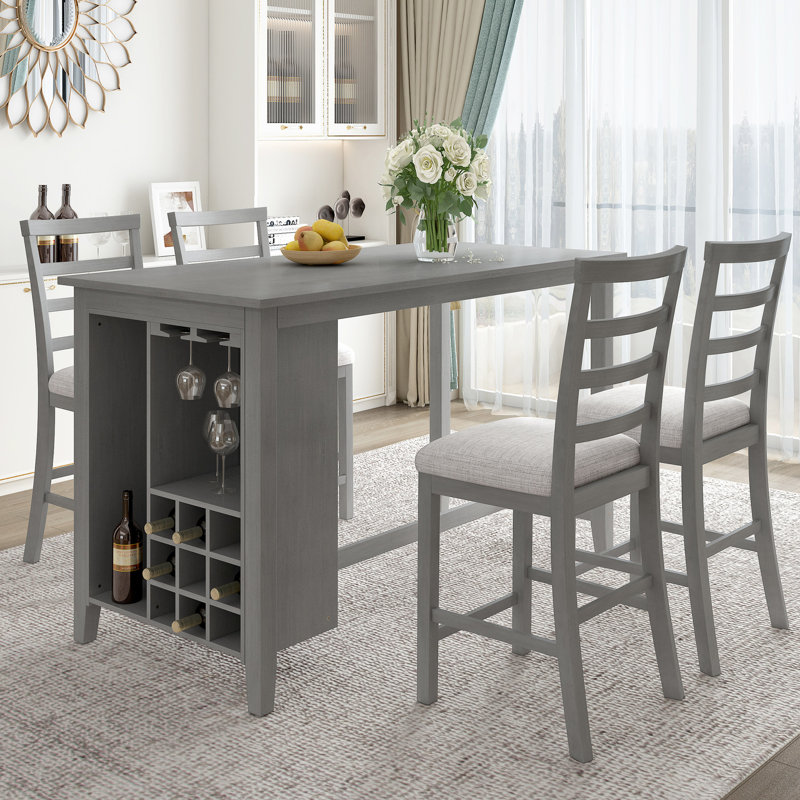 5 sièges avec finition grise - style rustique et compartiment à vin inclus Couleur des sièges rembourrés pour la maison, Gris