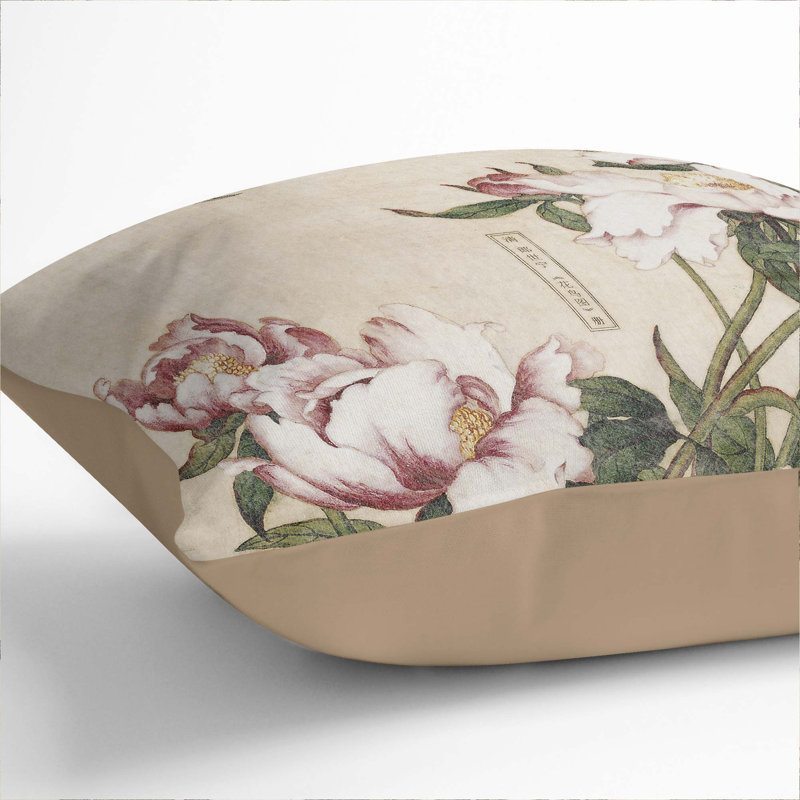 Peony Flowers by Lang Shining Cushion with Filling, 40cm H x 40cm W x 15cm D, Stone