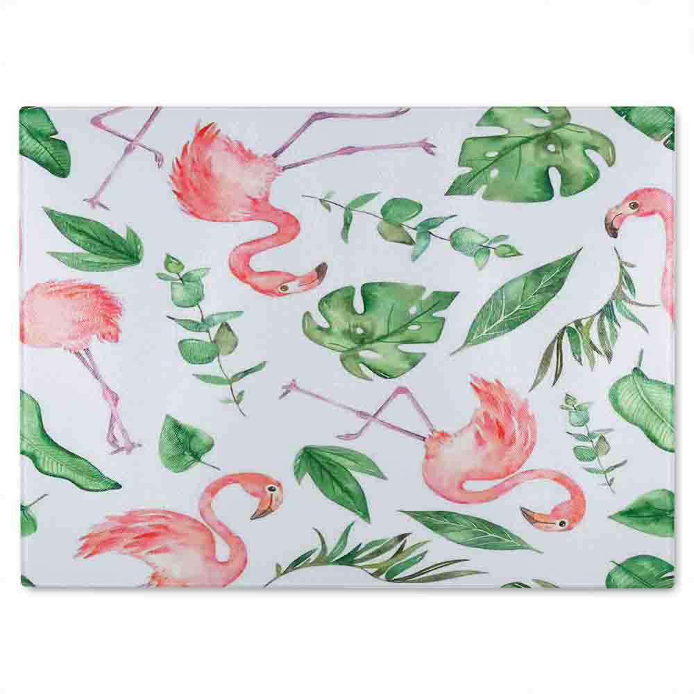 Flamingo  Leaves Glass Chopping Board