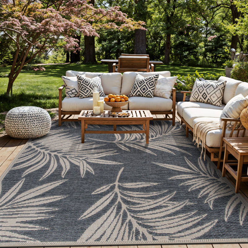 Dowd Floral Blue/Gray/Ivory, Indoor & Outdoor Area Rug, Rectangle 8'8" x 12'