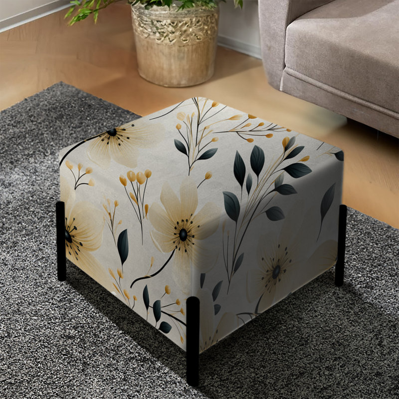 Minimalisme avec motif de fleurs noires et beiges - repose-pieds carré floral