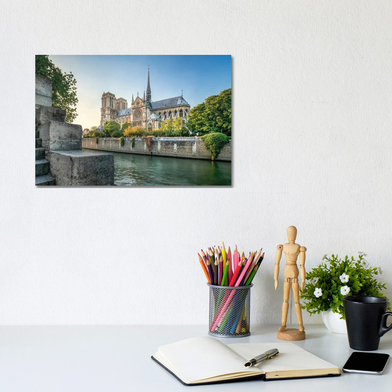 Notre-Dame De Paris Along The Banks Of The Seine, Paris, France by Jan Becke - Wrapped Canvas Print, 20.32 cm H x 30.48 cm W