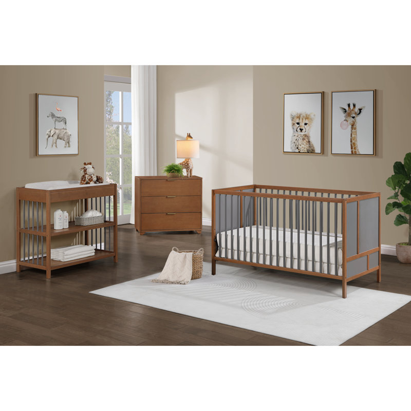 Lit de bébé Pixie Finn 3-en-1 en noyer / gris anthracite, Noyer et gris anthracite