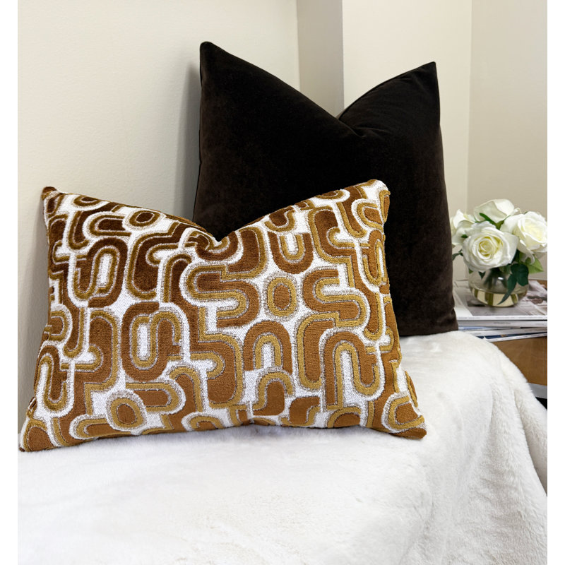 Housse de coussin en velours Retro Graphic, Bronze, 14 x 20 po