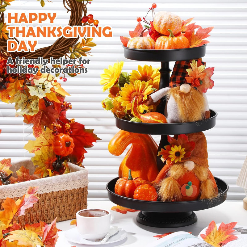 2 Pcs 3 Tier Round Metal Black Cupcake Stand, Tiered Pastry Display Tray for Baby Shower Wedding Birthday Party, Holds Cupcakes & Desserts