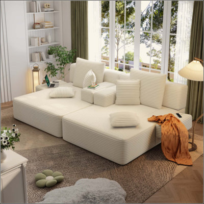 Ensemble 2 pièces surdimensionné de méridienne double, luxueux canapé-lit en velours côtelé moelleux avec 6 coussins et une poche de rangement, pour les petits espaces, le cinéma maison et le salon