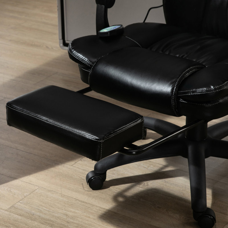 6 fauteuils de massage pour le bureau, 5 modes, cuir PU, inclinaison réglable et repose-pieds, pivot en cuir de style noir avec vibration, dossier inclinable, hauteur, rotation à 360 °,