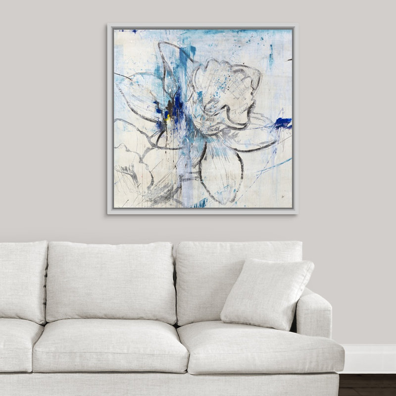 « genesis ii », peinture sur toile, H 17,7 po x l 17,7 po x p 1,75 po, Cadre flottant blanc