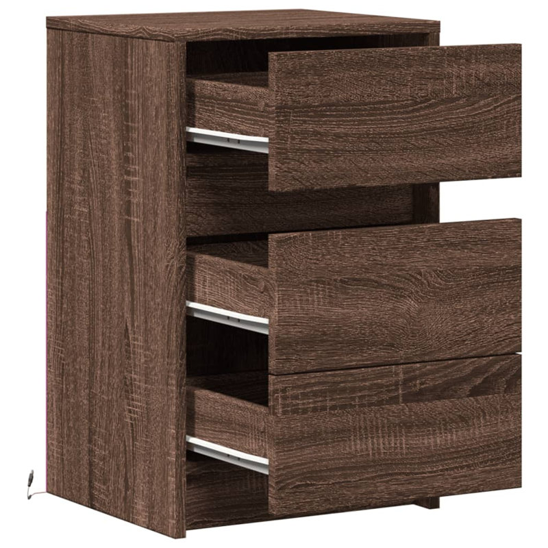 Dawens 38cm W Manufactured Wood Bedside Table, Brown Oak