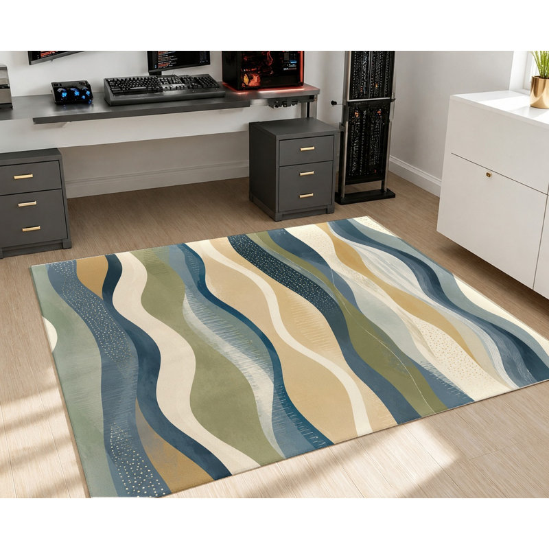 Tapis à rayures ondulées Modern Modern, Rectangle 5 pi 3 po x 3 pi 3 po (160 x 100 cm)