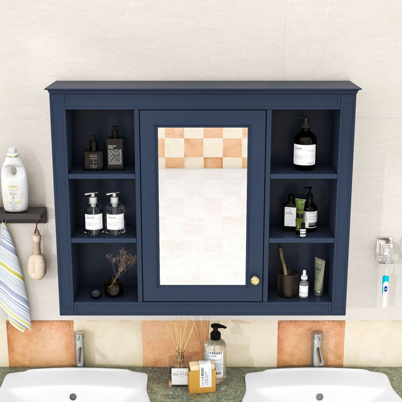 Armoire à pharmacie murale avec porte miroir réfléchissante et tablettes pour le rangement de la salle de bain