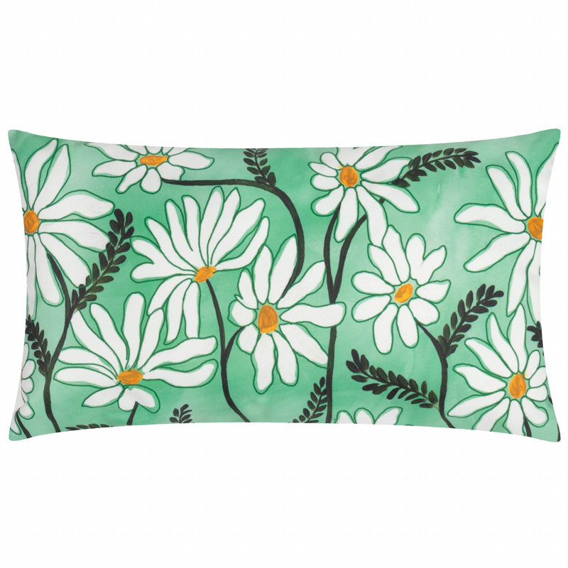 Daisy Fields Indoor / Outdoor Floral Green Rectangular Cushion, Pillow Cover Only - No Insert