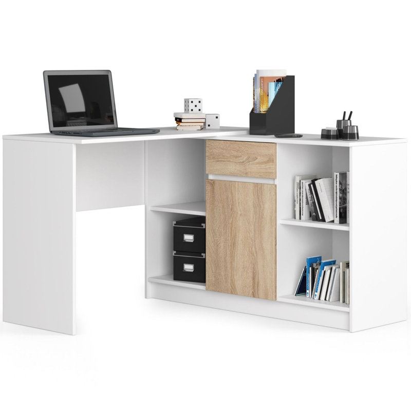 Eldur L-Shaped Computer Desk, White/Sonoma Oak