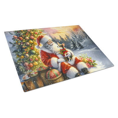 Chihuahua and Santa Claus Glass Cutting Board